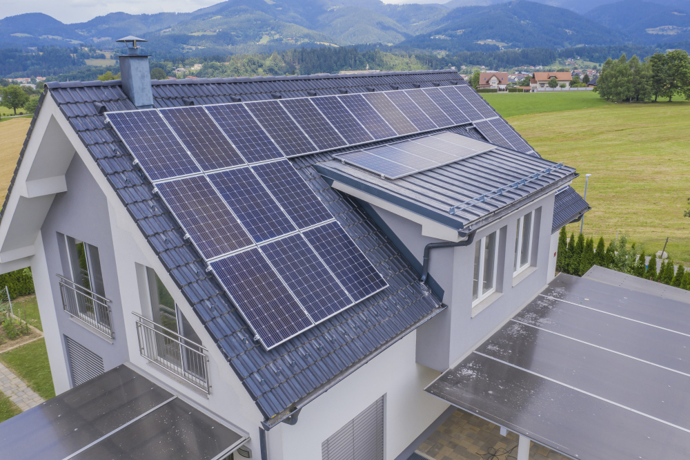 Solar panels on house roof